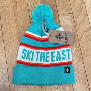 Women’s Ski The East Pom Beanie - Teal and Red